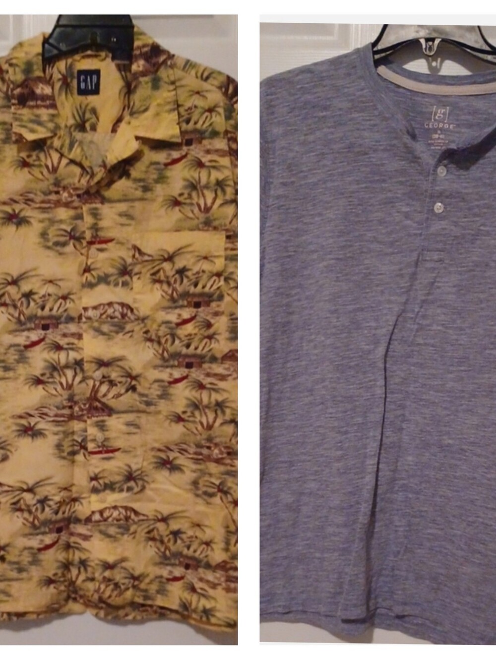 GAP Yellow Tropical Print Short-Sleeve Shirt And George Gray Tee Size Medium
